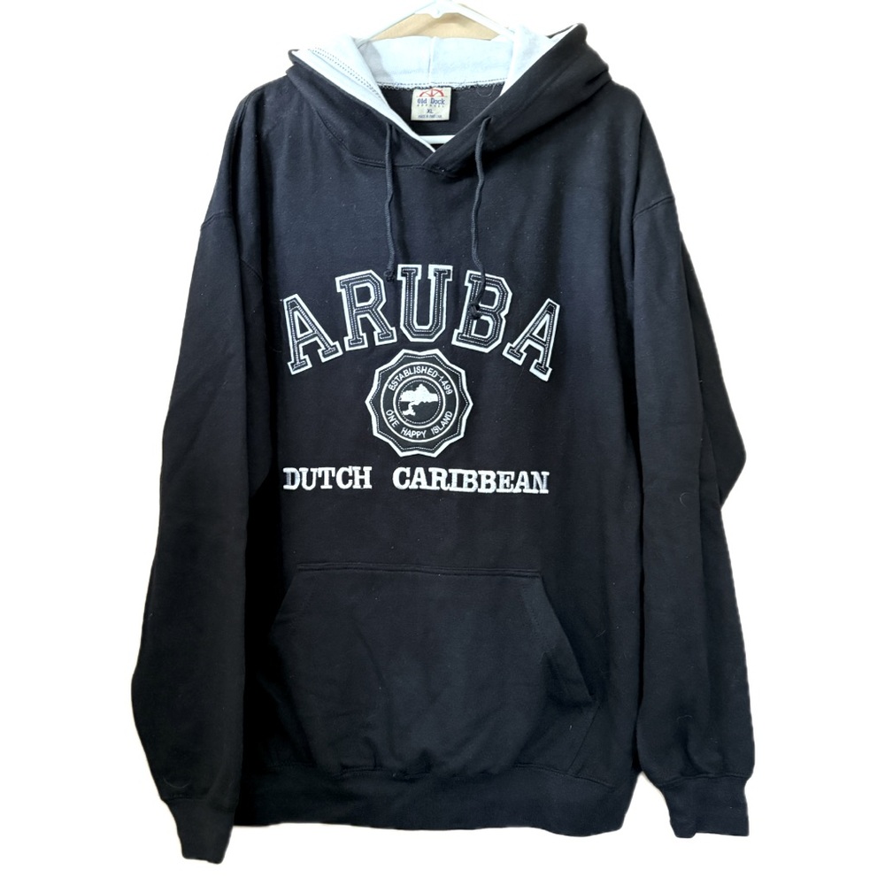 Aruba Dutch Caribbean Appliquéd Embroidered Hoodie Black White Size XL